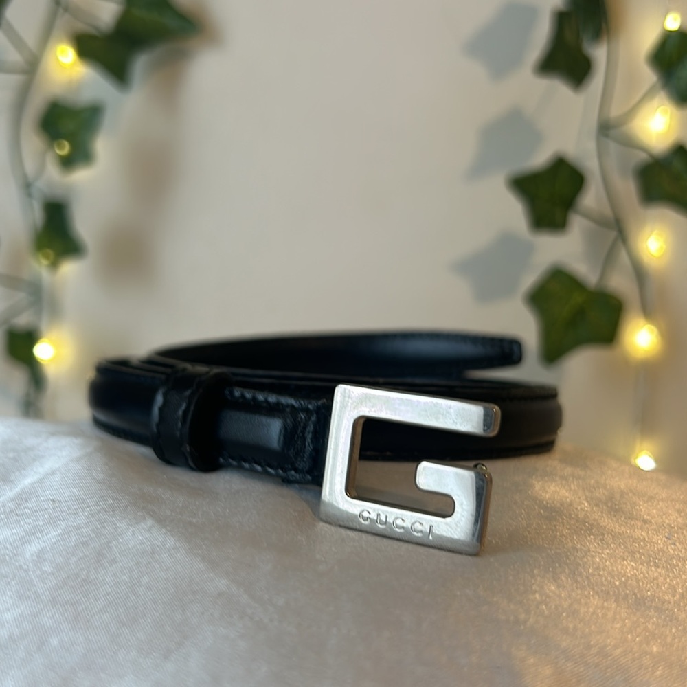 Authentic Gucci Tom Ford Era Black Leather Belt with Silver Hardware